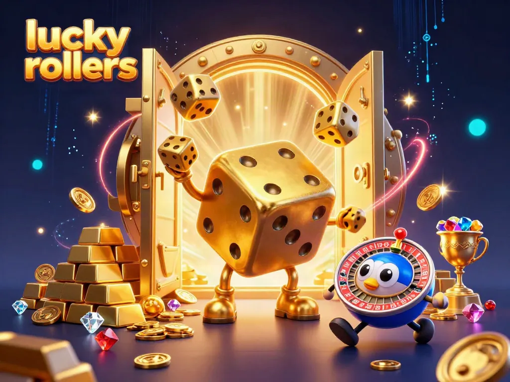 Experience the thrill of high-stakes gaming at lucky rollers with vibrant golden casino elements.