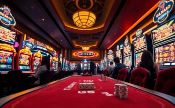 Exciting casino scene showing players enjoying a slot demo experience with vibrant machines.