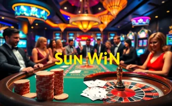 Players enjoying a poker game at a luxurious casino setting, embodying sun win excitement.