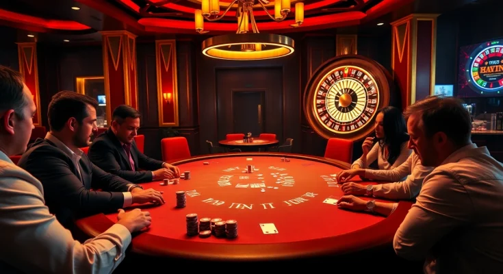 HAYWIN poker game at a luxurious casino table filled with chips and cards.