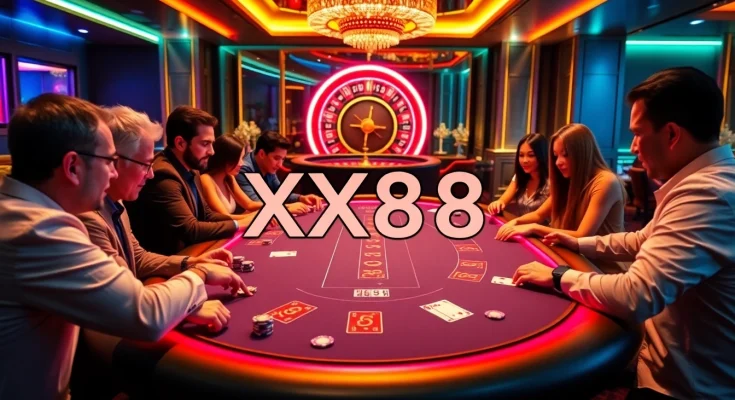 Players experiencing the thrill of blackjack at XX88 casino, showcasing vibrant gaming elements.
