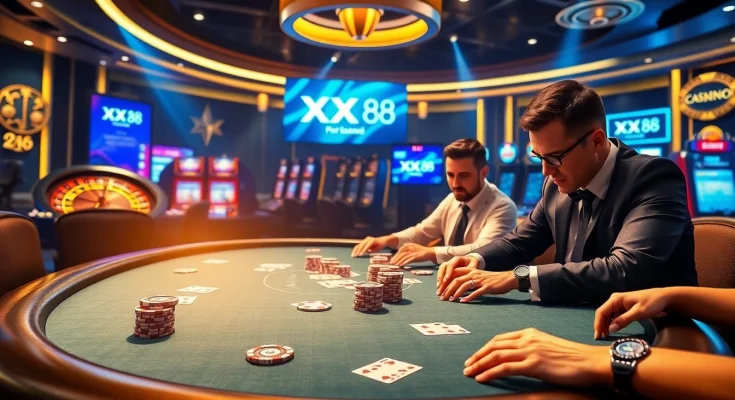High-stakes poker players enjoying an exhilarating game at XX 88 casino