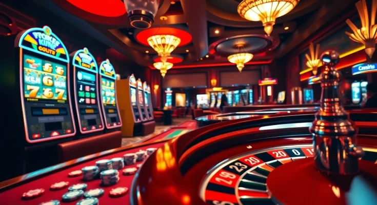 Nổ hũ rikbet showcasing vibrant slot machines and an engaging casino atmosphere.