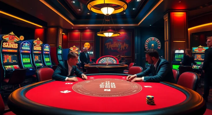 Exciting gaming action at 789pa.in.net's bustling casino, featuring poker and slot machines.