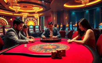 Para pemain merencanakan strategi di meja kasino, tenggelam dalam kegembiraan taruhan datukwin.