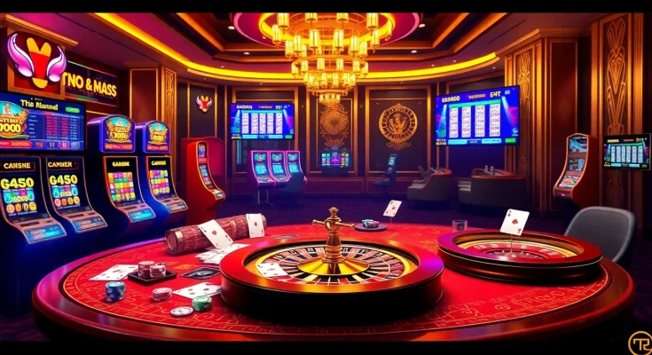 Engaging gaming scene featuring Tool xổ số siêu tốc with roulette, cards, and vibrant casino ambiance.