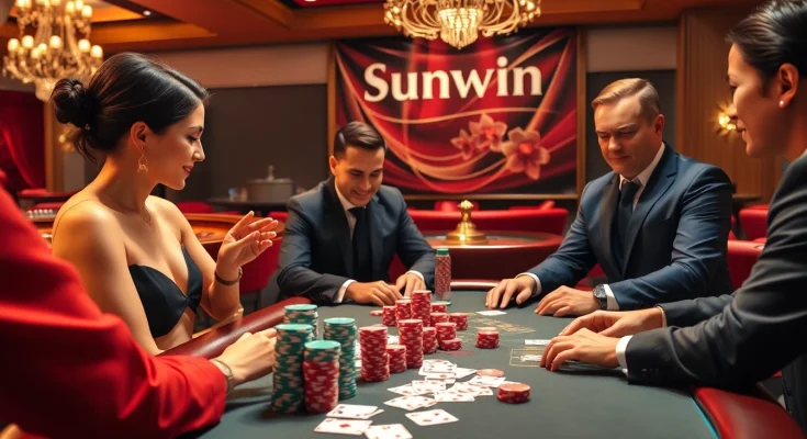 Experience thrilling poker action at Sunwin, with vibrant chips and cards enhancing gameplay.