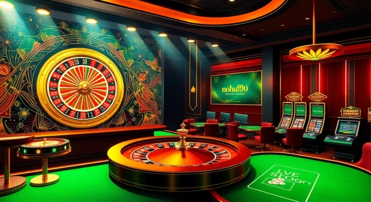 Nohu90 online casino interface showcasing roulette and slot machines for thrilling gameplay.