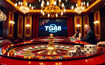 Exciting gambling action at TG88 casino with roulette and poker chips on display.