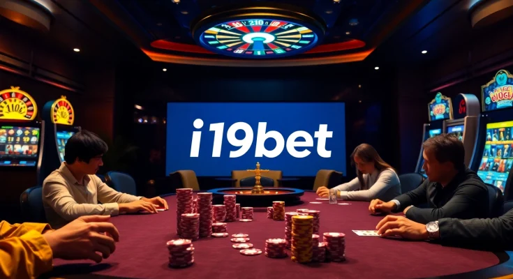 Exciting poker game scene featuring i9bet branding with vibrant casino elements.