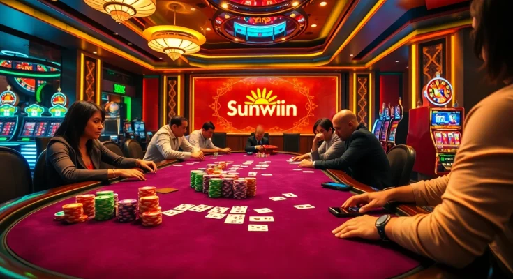 Players enjoying a thrilling poker game at Sunwin sun.win casino.