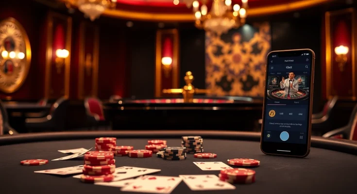 Experience thrilling casino action with hbbet's luxury poker tables and vibrant gaming elements.