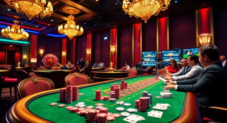 IWIN68 players enjoying a luxurious gambling experience at a vibrant gaming table.