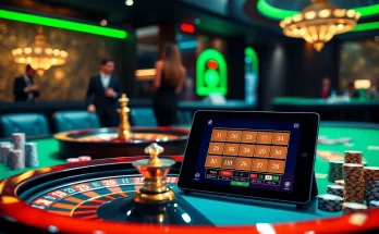 Lô đề trực tuyến gaming scene with a roulette wheel, poker table, and colorful casino chips.