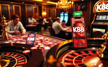 K88 players engaging in an exciting online casino game with vibrant chips and cards.