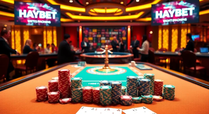 HAYBET players enjoying thrilling poker action at a luxury casino table.