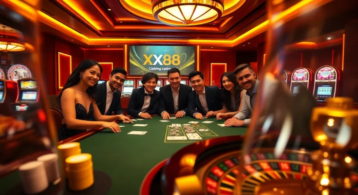Exciting blackjack action at XX88 casino with colorful cards and chips on a luxurious table.