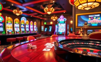 Experience the thrill of slot gacor bonus besar at a luxurious casino with vibrant machines and gaming tables.