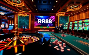 Experience the thrill of RR88 with vibrant casino visuals showcasing games and excitement.