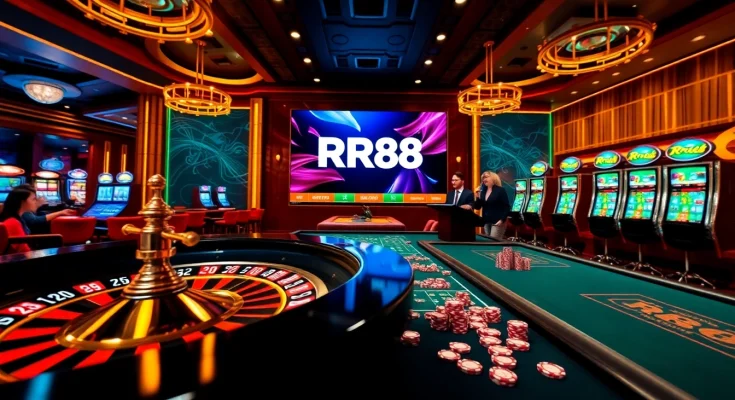 Experience the thrill of RR88 with vibrant casino visuals showcasing games and excitement.