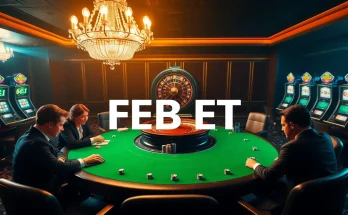 FEBET players engaging at a high-stakes poker table in an elegant casino.