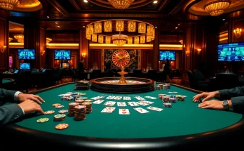 Exciting casino scene showcasing kèo nhà cái betting odds displayed as players engage in high-stakes poker.