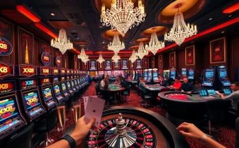 Experience the excitement of XX88 at a luxurious casino filled with vibrant slot machines and poker tables.