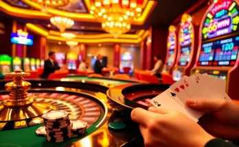 Engaging casino action highlighting tin tức 68win with poker chips and roulette at a luxurious table.