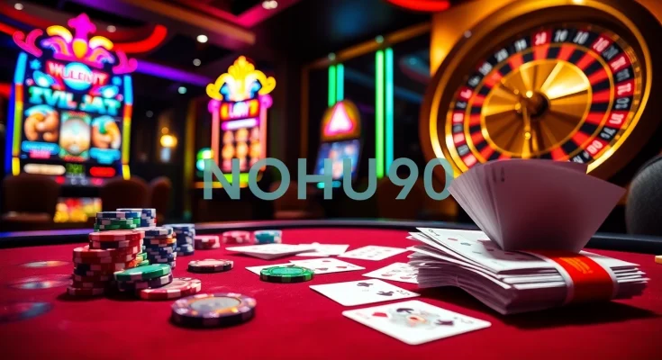 Experience high-stakes gaming at NOHU90 Casino with vibrant tables and exciting slot machines.
