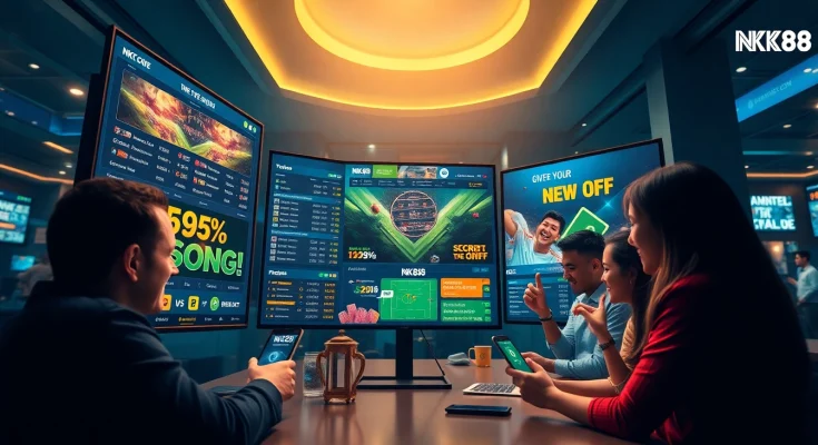 Engaging visual representation of NK88 online betting platform with dynamic interface and users.