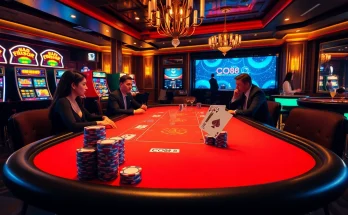 Players strategizing at a Co88 poker table with vibrant chips and cards.