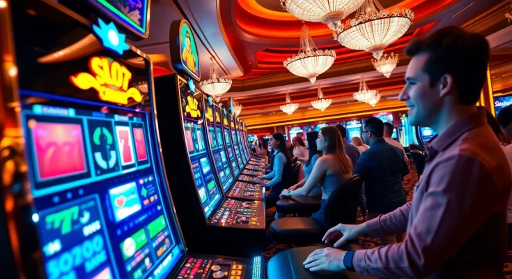 Players winning big on slot777 with vibrant casino slot machines and cheerful excitement.