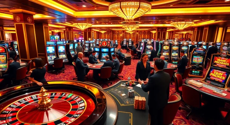 BJ88 players enjoying intense action at a vibrant casino table with roulette, cards, and colorful chips.