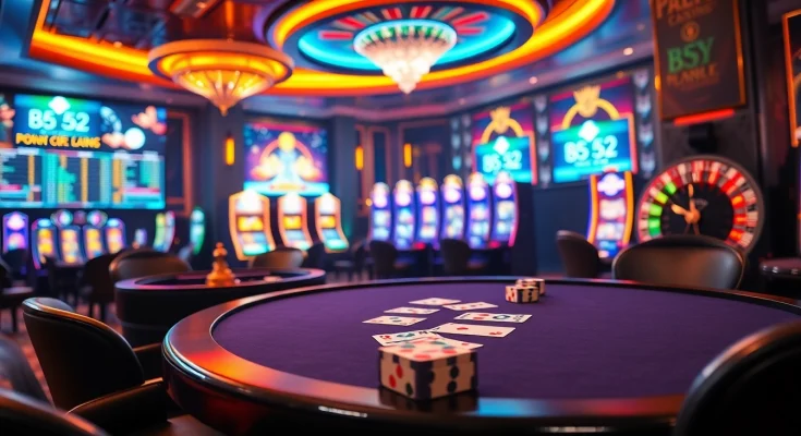Experience the excitement of B52 casino gaming with vibrant poker chips and a lively roulette table.