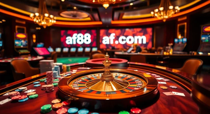 Experience excitement at af88.com with a luxury casino table filled with chips and cards.
