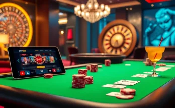 Experience the excitement of sky88 as players engage with casino games and vibrant chips.