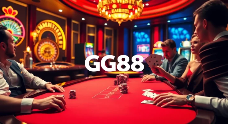 Engaged players at GG88 poker table, showcasing high-stakes excitement and luxury.