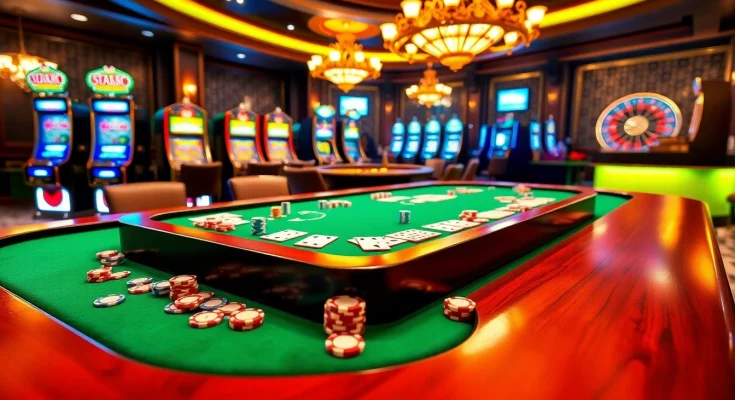 Experience the thrill of poker games at lego138 with vibrant chips and classic cards on a luxurious gaming table.