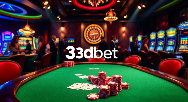 Experience the excitement of 3Dbet at a luxurious casino poker table with vibrant chips and cards.