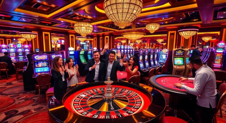 Players enjoying a thrilling casino experience at 88vn with roulette and slot machines.