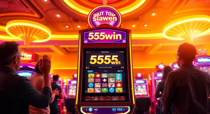 Exciting 555win slot machine in a vibrant casino atmosphere.