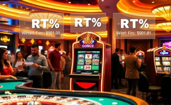 Slot Gacor excitement with players engaged around vibrant slot machines in a luxurious casino.