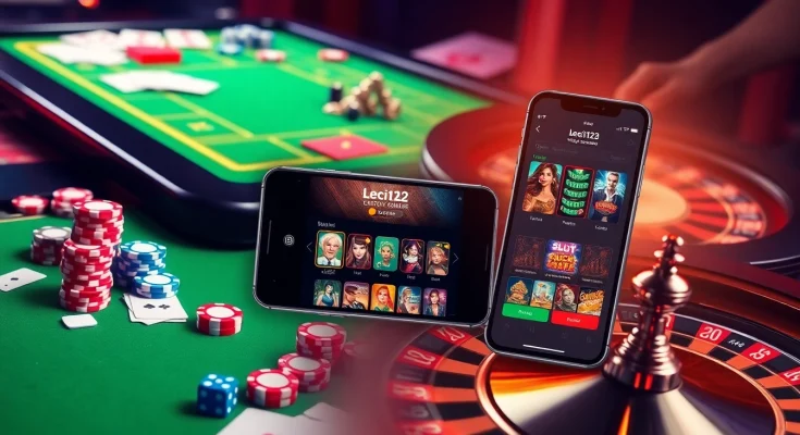 Engage with Leci123's online gaming experience through mobile gaming apps featuring dynamic casino visuals.