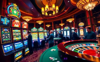 Gamblers enjoying various slot888 machines in a vibrant casino setting with lively atmosphere.
