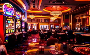 Experience thrilling gaming action at a premium casino, featuring the vibrant slot gacor machines and excited players.