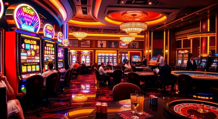Experience thrilling gaming action at a premium casino, featuring the vibrant slot gacor machines and excited players.