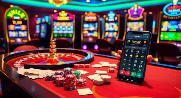 Players enjoying the thrilling gaming experience at Typhu88, featuring poker games and luxury slot machines.