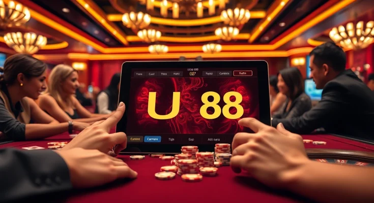 UU88 players enjoying a thrilling poker game with stylish chips and a vibrant atmosphere.