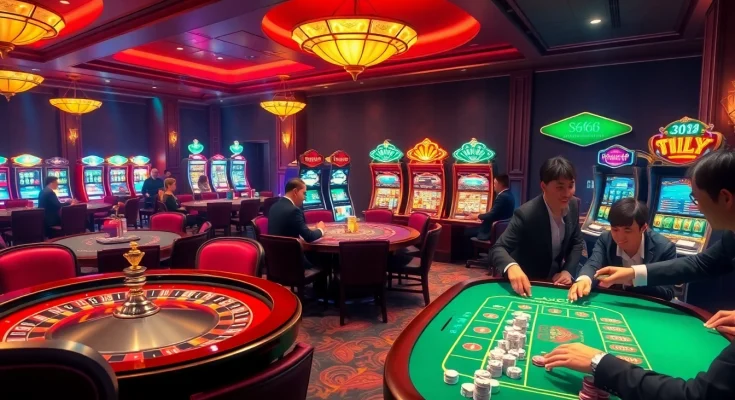 S666 platform showcasing exciting casino atmosphere with players engaged at tables and slot machines.