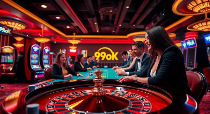Experience the thrill of betting at 99OK with vibrant casino action and luxury decor.